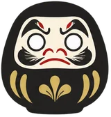 Black Daruma doll at DARUMA LAB. — warding off bad luck, strength, resolve