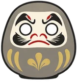 Grey Daruma doll at DARUMA LAB. — calm, order, peace, stability